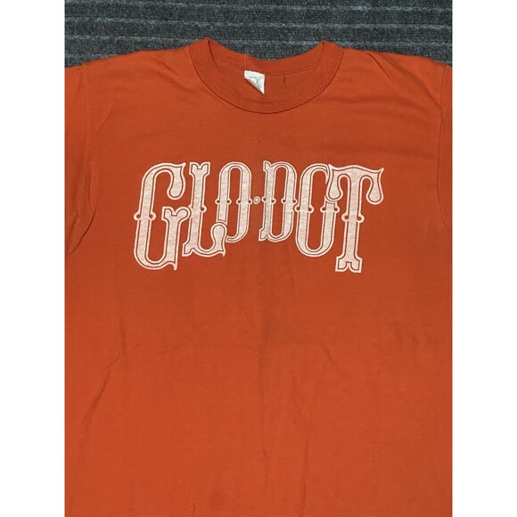 Vintage 70s/80s Glo Dot Graphic Print Short Sleeve T Shirt Orange Double Sided - Picture 2 of 5